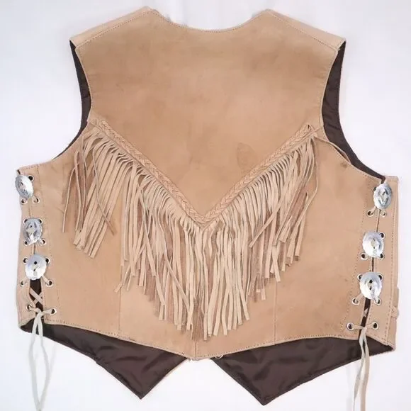 Unik Tan Leather Fringed Vest Size XXL Women's New Gauchos - Picture 2 of 16
